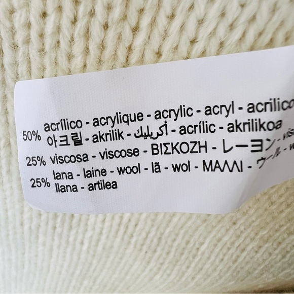 Zara White Green Stripes FOLDOVER NECK Pullover Wool Blend SIZE XL NWOT - Picture 3 of 8